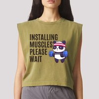 Installing Muscles Please Wait Panda Gym Garment-Dyed Women's Muscle Tee