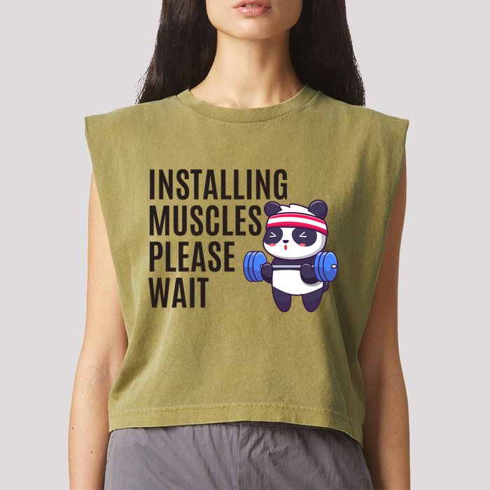 Installing Muscles Please Wait Panda Gym Garment-Dyed Women's Muscle Tee