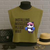 Installing Muscles Please Wait Panda Gym Garment-Dyed Women's Muscle Tee
