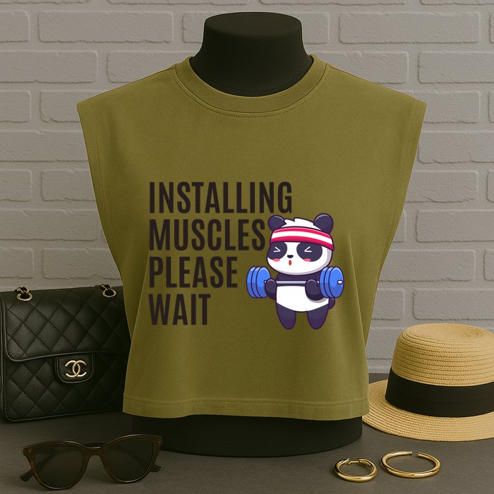 Installing Muscles Please Wait Panda Gym Garment-Dyed Women's Muscle Tee
