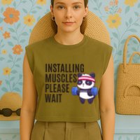 Installing Muscles Please Wait Panda Gym Garment-Dyed Women's Muscle Tee