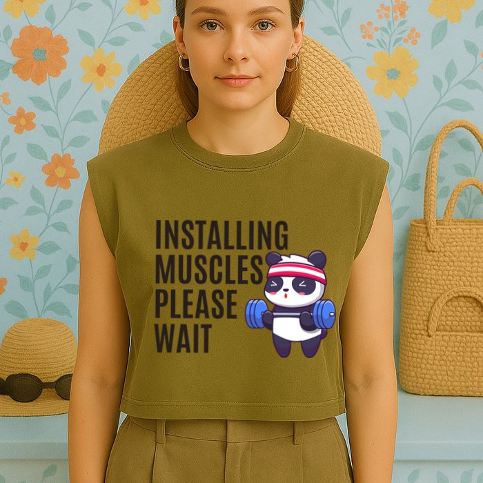 Installing Muscles Please Wait Panda Gym Garment-Dyed Women's Muscle Tee