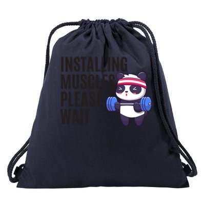 Installing Muscles Please Wait Panda Gym Drawstring Bag