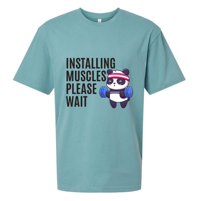 Installing Muscles Please Wait Panda Gym Sueded Cloud Jersey T-Shirt