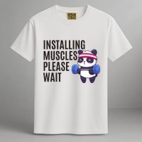 Installing Muscles Please Wait Panda Gym Garment-Dyed Heavyweight T-Shirt
