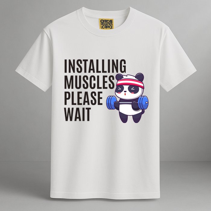Installing Muscles Please Wait Panda Gym Garment-Dyed Heavyweight T-Shirt