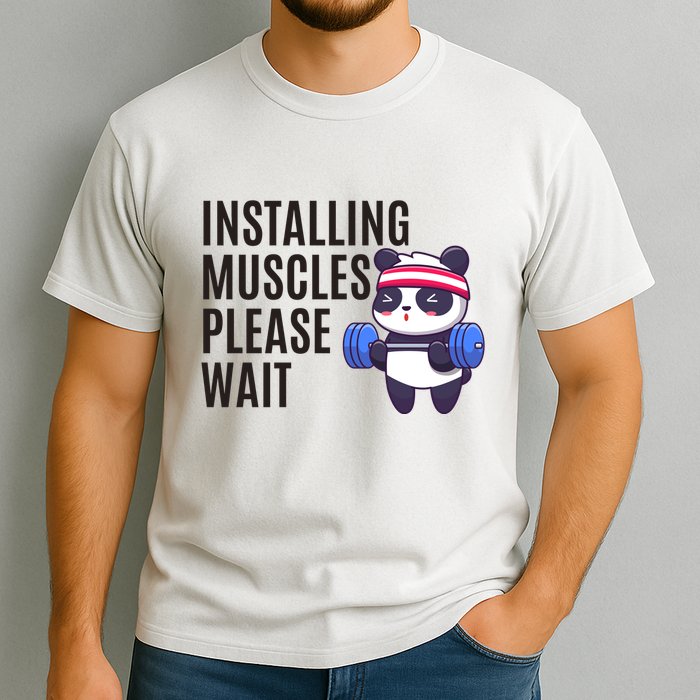 Installing Muscles Please Wait Panda Gym Garment-Dyed Heavyweight T-Shirt
