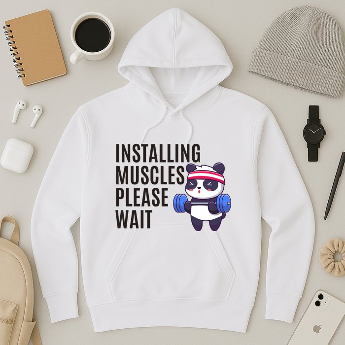 Installing Muscles Please Wait Panda Gym Hoodie