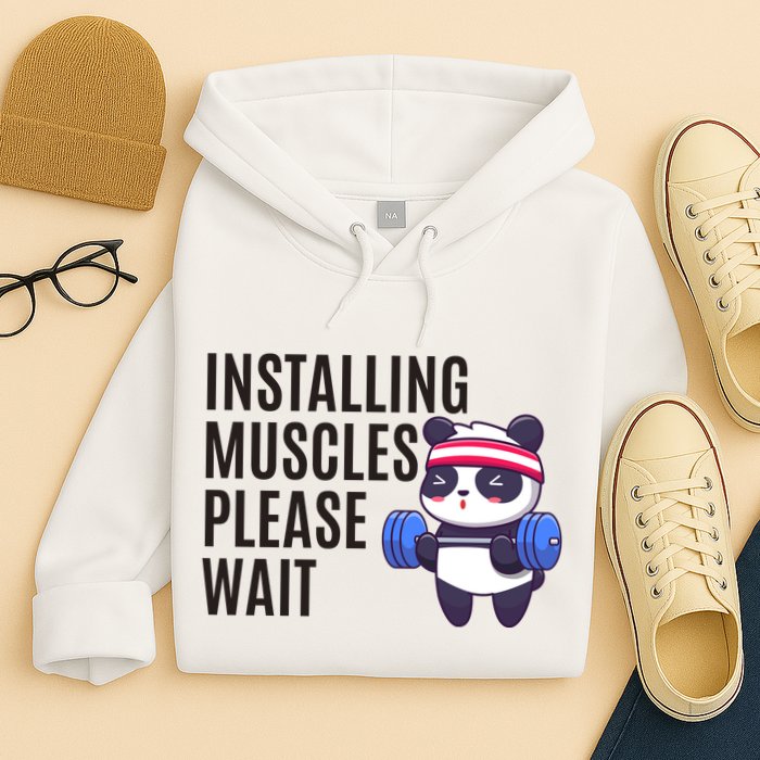 Installing Muscles Please Wait Panda Gym Hoodie
