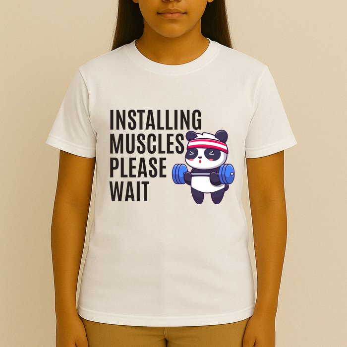 Installing Muscles Please Wait Panda Gym T-Shirt