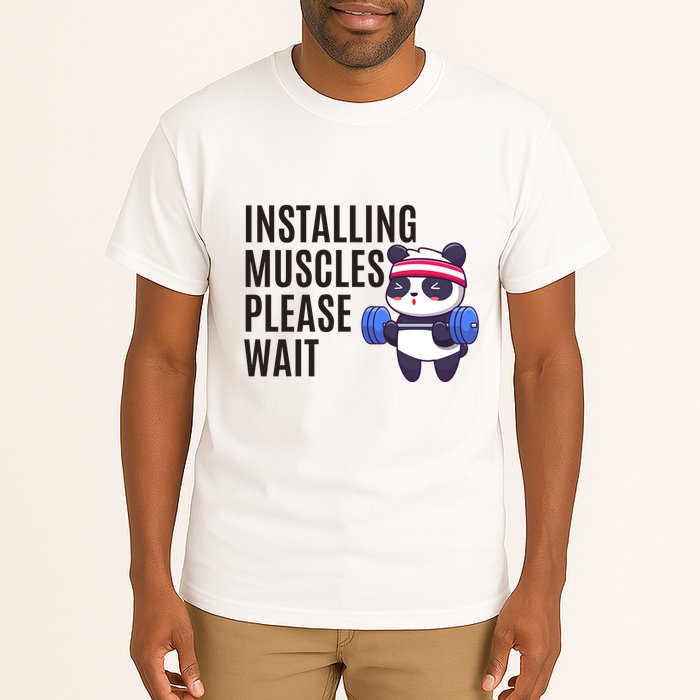 Installing Muscles Please Wait Panda Gym Tall T-Shirt