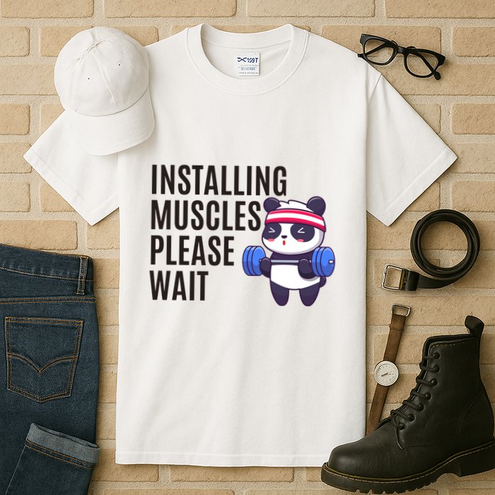 Installing Muscles Please Wait Panda Gym Tall T-Shirt