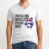 Installing Muscles Please Wait Panda Gym V-Neck T-Shirt