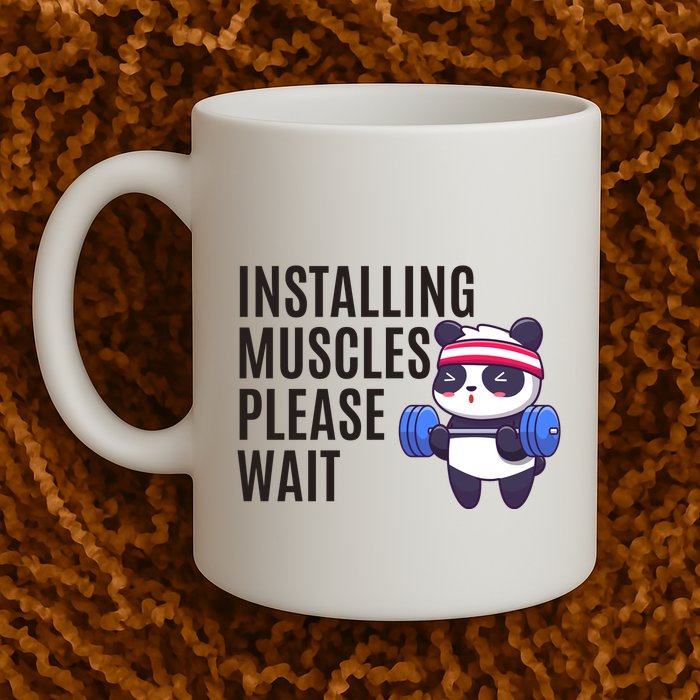 Installing Muscles Please Wait Panda Gym Mug