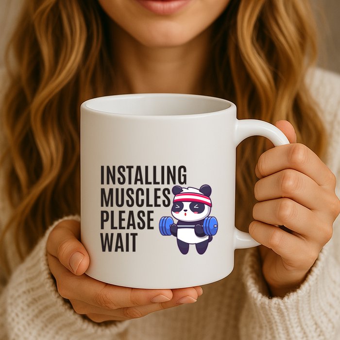 Installing Muscles Please Wait Panda Gym Mug