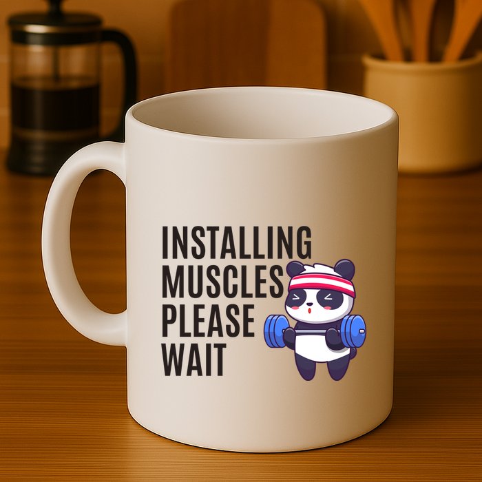 Installing Muscles Please Wait Panda Gym Mug