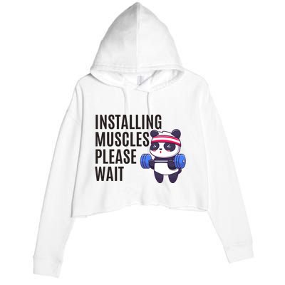 Installing Muscles Please Wait Panda Gym Crop Fleece Hoodie