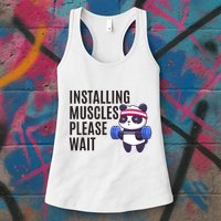 Installing Muscles Please Wait Panda Gym Womens Tank Top