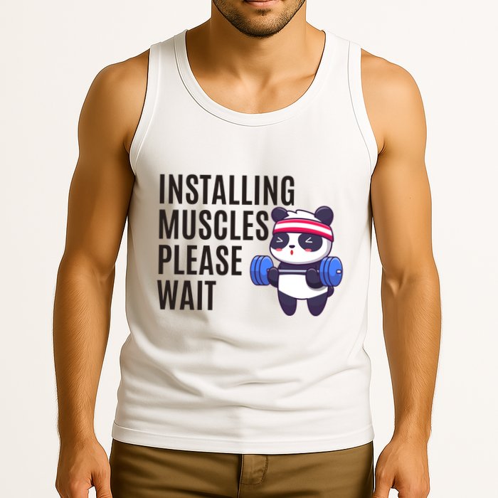 Installing Muscles Please Wait Panda Gym Tank Top