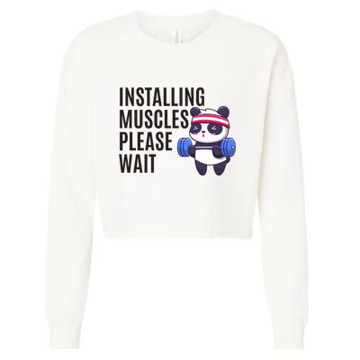 Installing Muscles Please Wait Panda Gym Cropped Pullover Crew