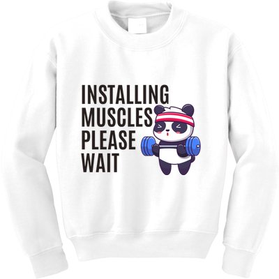 Installing Muscles Please Wait Panda Gym Kids Sweatshirt