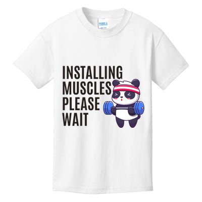 Installing Muscles Please Wait Panda Gym Kids T-Shirt