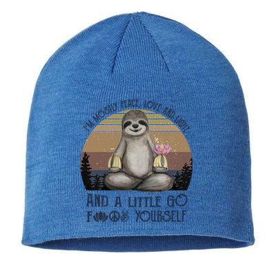 I'm Mostly Peace Love And Light Funny Vintage Yoga Sloth Gift Sustainable Beanie