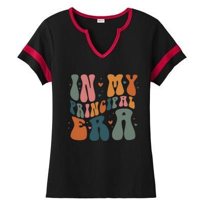 In My Principal Era Retro Back To School Teacher Life Ladies Halftime Notch Neck Tee