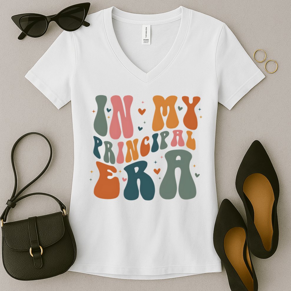 In My Principal Era Retro Back To School Teacher Life Women's V-Neck T-Shirt
