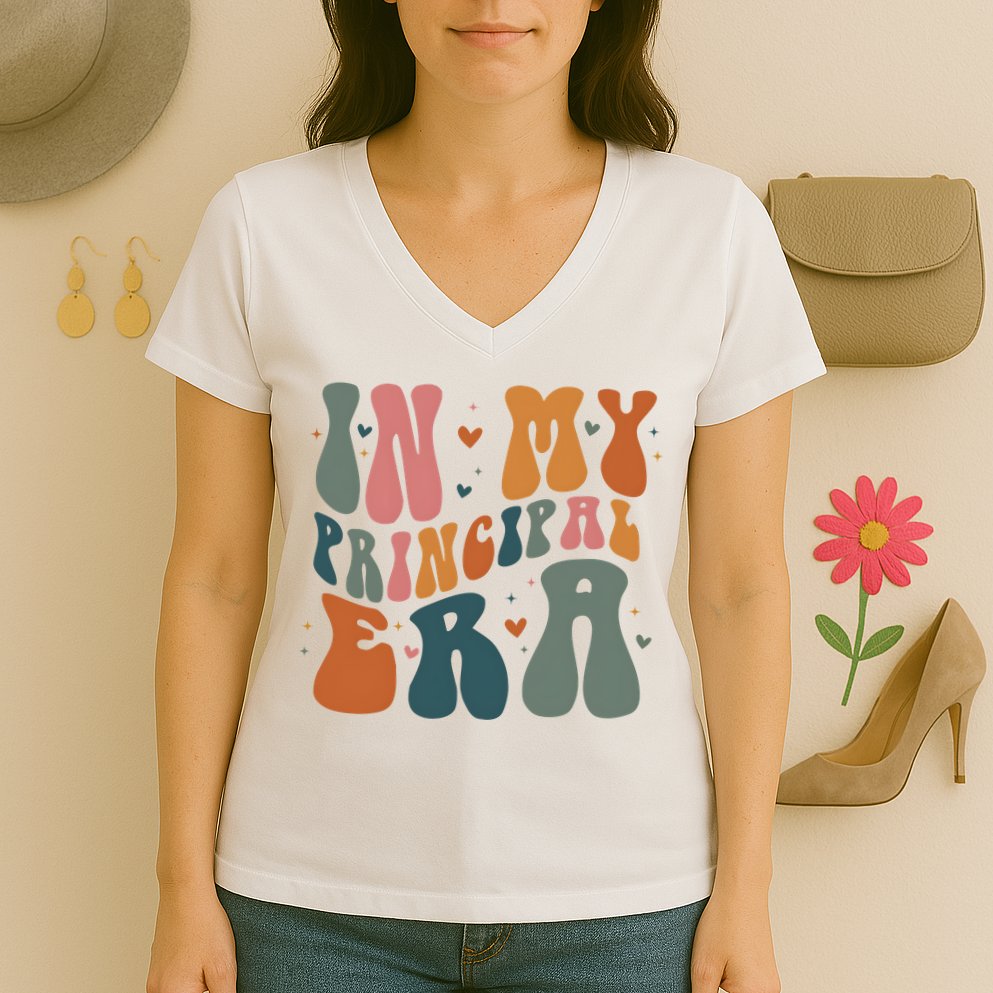 In My Principal Era Retro Back To School Teacher Life Women's V-Neck T-Shirt