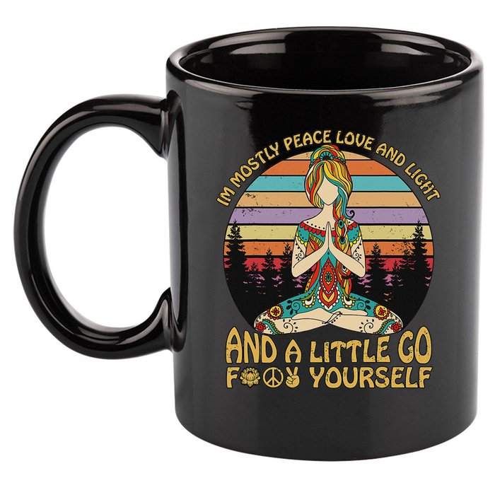 I'm Mostly Peace Love And Light And A Little Go Yoga 11oz C Handle Ceramic Mug