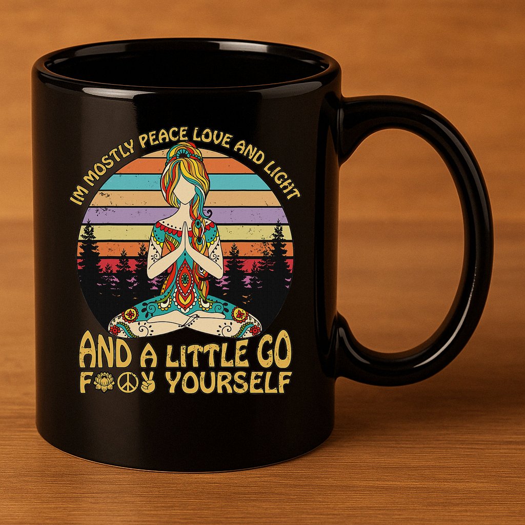 I'm Mostly Peace Love And Light And A Little Go Yoga 11oz C Handle Ceramic Mug