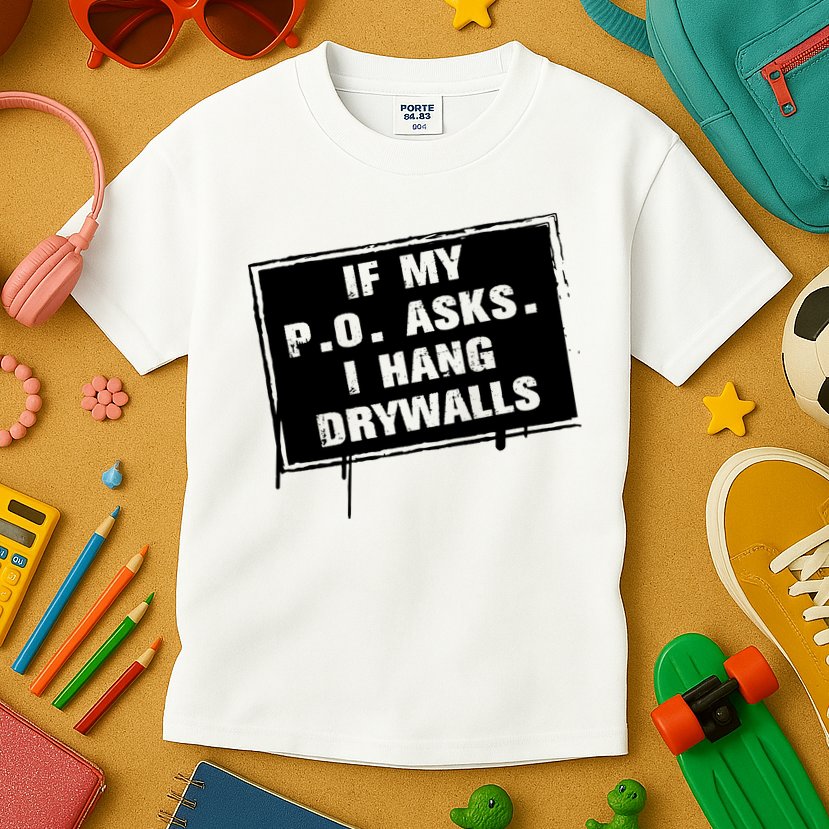 If My PO Asks I Hang Drywall Funny Kids T-Shirt