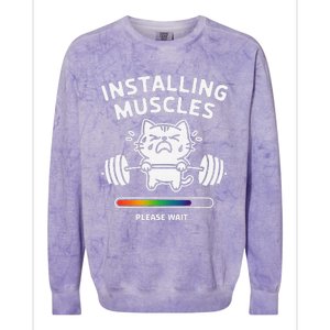 Installing Muscles Please Wait Cat Workout Gym Fitness Colorblast Crewneck Sweatshirt