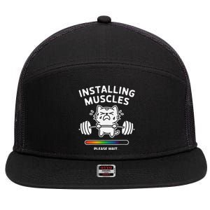 Installing Muscles Please Wait Cat Workout Gym Fitness 7 Panel Mesh Trucker Snapback Hat