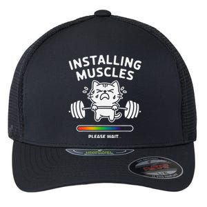 Installing Muscles Please Wait Cat Workout Gym Fitness Flexfit Unipanel Trucker Cap