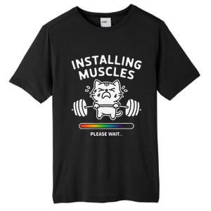 Installing Muscles Please Wait Cat Workout Gym Fitness Tall Fusion ChromaSoft Performance T-Shirt