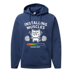 Installing Muscles Please Wait Cat Workout Gym Fitness Performance Fleece Hoodie