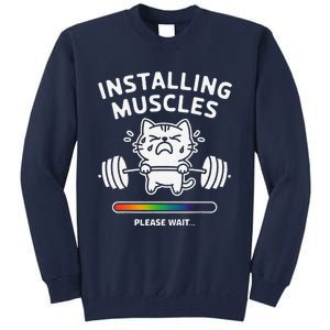 Installing Muscles Please Wait Cat Workout Gym Fitness Tall Sweatshirt