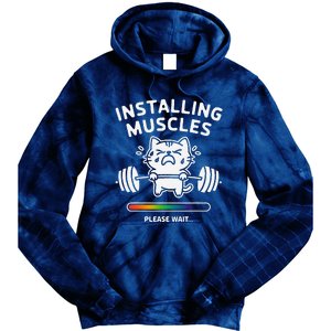 Installing Muscles Please Wait Cat Workout Gym Fitness Tie Dye Hoodie