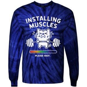 Installing Muscles Please Wait Cat Workout Gym Fitness Tie-Dye Long Sleeve Shirt