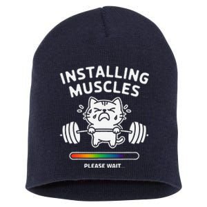 Installing Muscles Please Wait Cat Workout Gym Fitness Short Acrylic Beanie