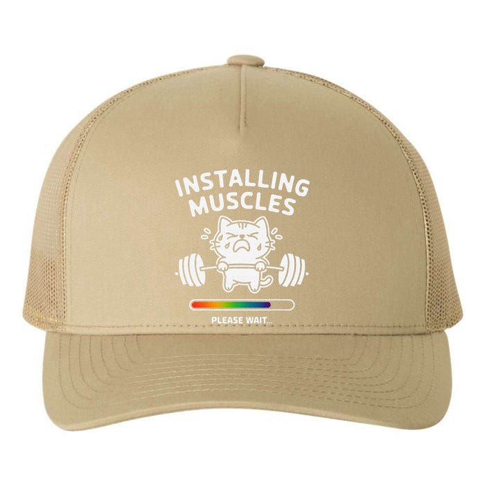 Installing Muscles Please Wait Cat Workout Gym Fitness Yupoong Adult 5-Panel Trucker Hat