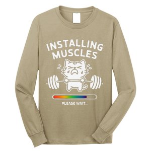 Installing Muscles Please Wait Cat Workout Gym Fitness Long Sleeve Shirt