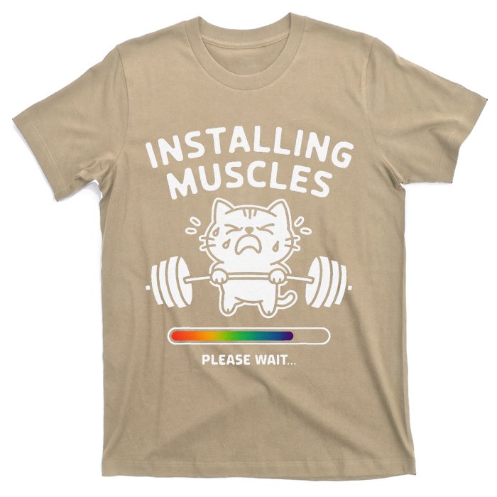 Installing Muscles Please Wait Cat Workout Gym Fitness T-Shirt