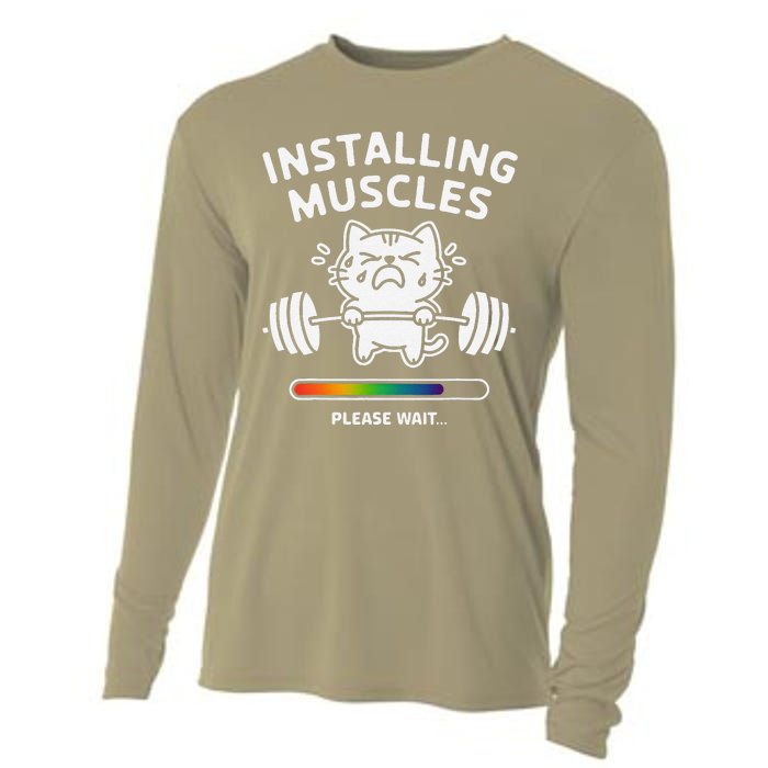 Installing Muscles Please Wait Cat Workout Gym Fitness Cooling Performance Long Sleeve Crew