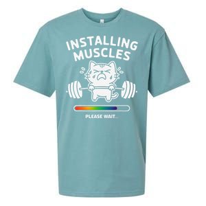 Installing Muscles Please Wait Cat Workout Gym Fitness Sueded Cloud Jersey T-Shirt