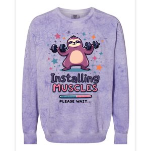 Installing Muscles Please Wait Sloth Fitness Sloths Colorblast Crewneck Sweatshirt