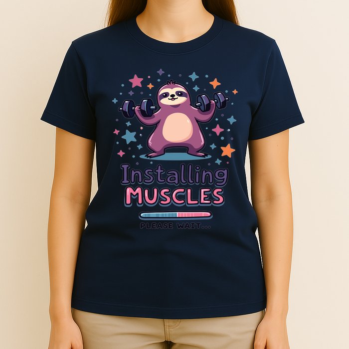 Installing Muscles Please Wait Sloth Fitness Sloths T-Shirt