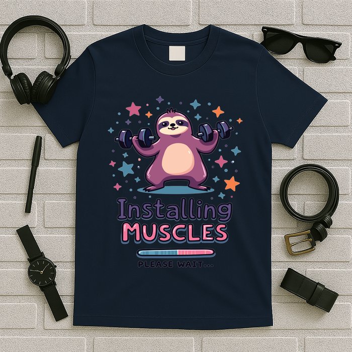 Installing Muscles Please Wait Sloth Fitness Sloths T-Shirt